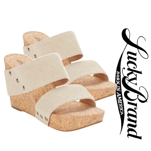 Lucky Brand Shoes - Lucky Brand Magnolia Neutral Double Band Cork Wedge Sandals